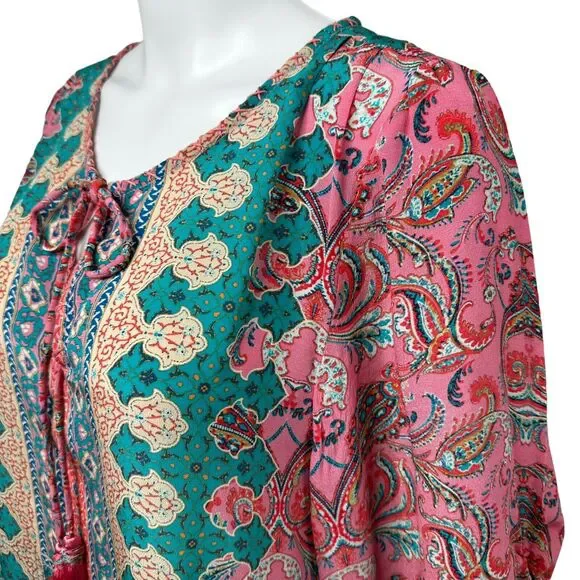 Anthropologie Tolani Silk Pink Geometric Tunic Dress Blouse Size Small Coastal - Picture 13 of 16